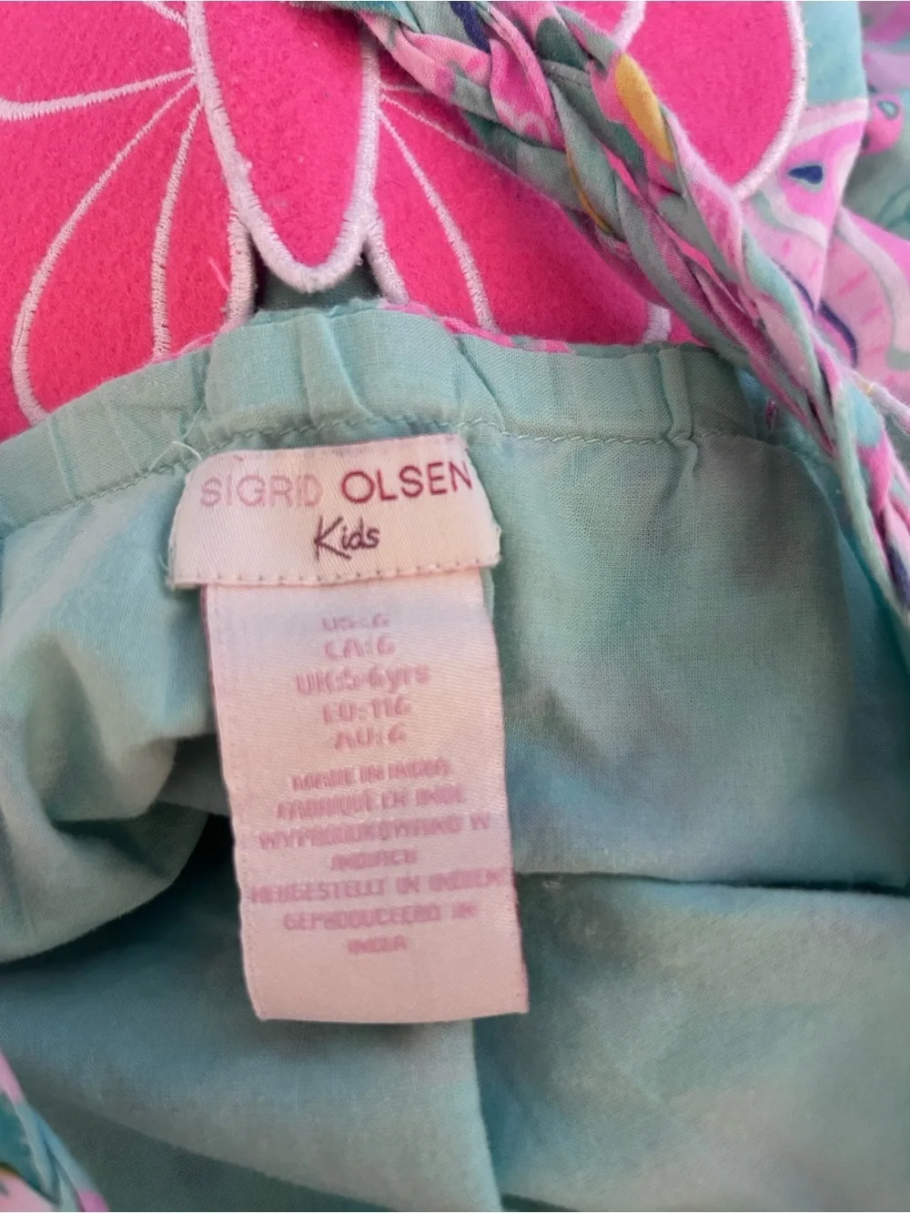 Sigrid Olsen Kids Aqua and Pink Floral Butterfly Dress. Size 6